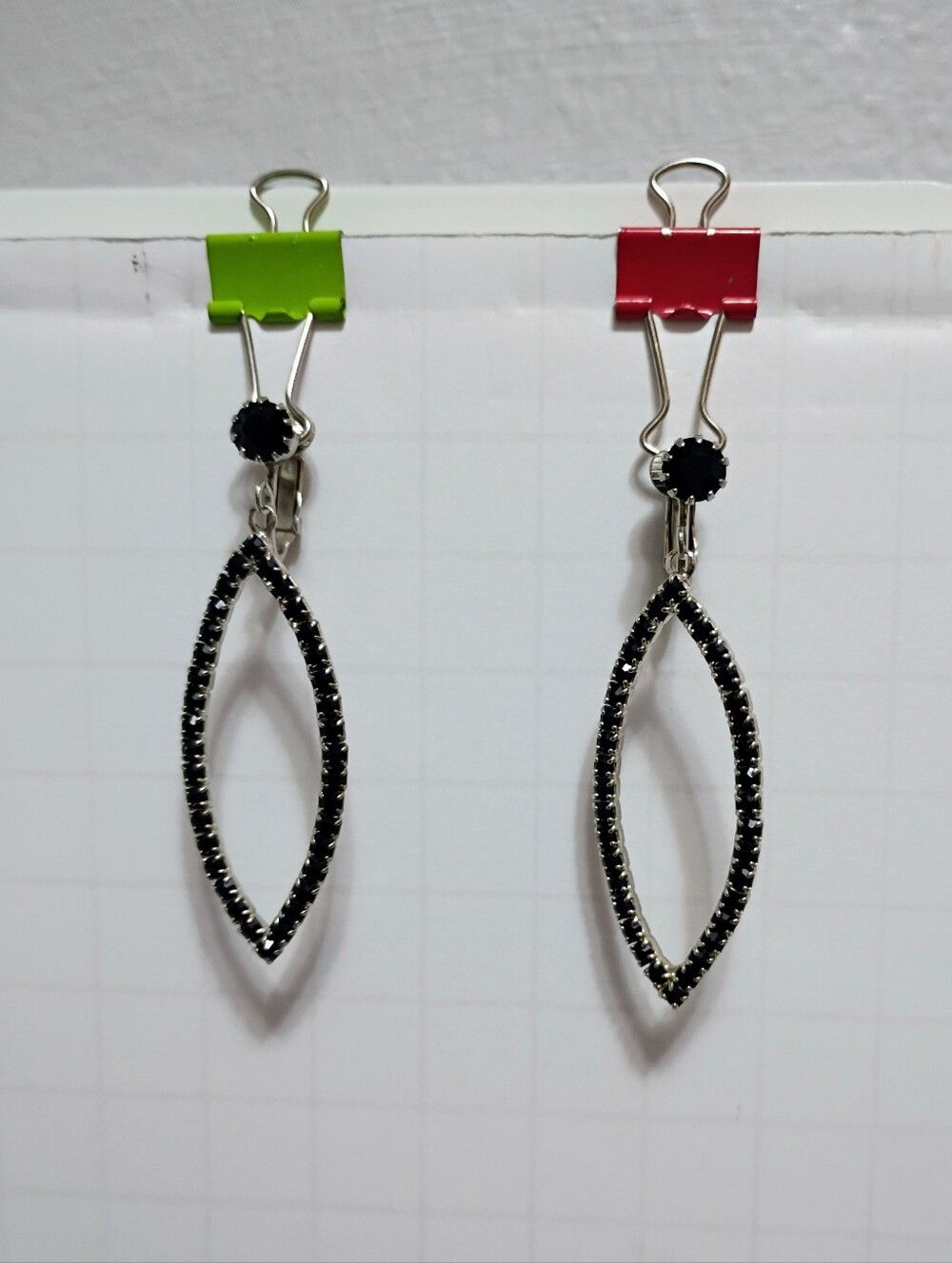 Silver Toned Black Rhinestone Clip Ons